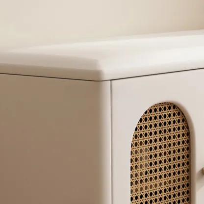 Cubic Wooden Upholstered Entryway Bench with Doors Image - 14