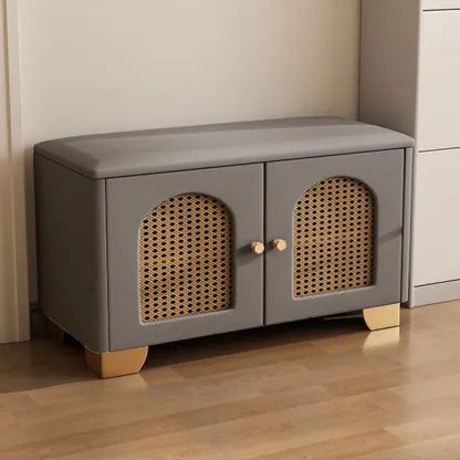 Cubic Wooden Upholstered Entryway Bench with Doors Image - 17