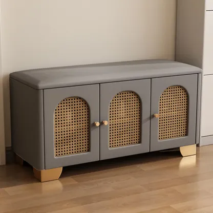 Cubic Wooden Upholstered Entryway Bench with Doors Image - 20