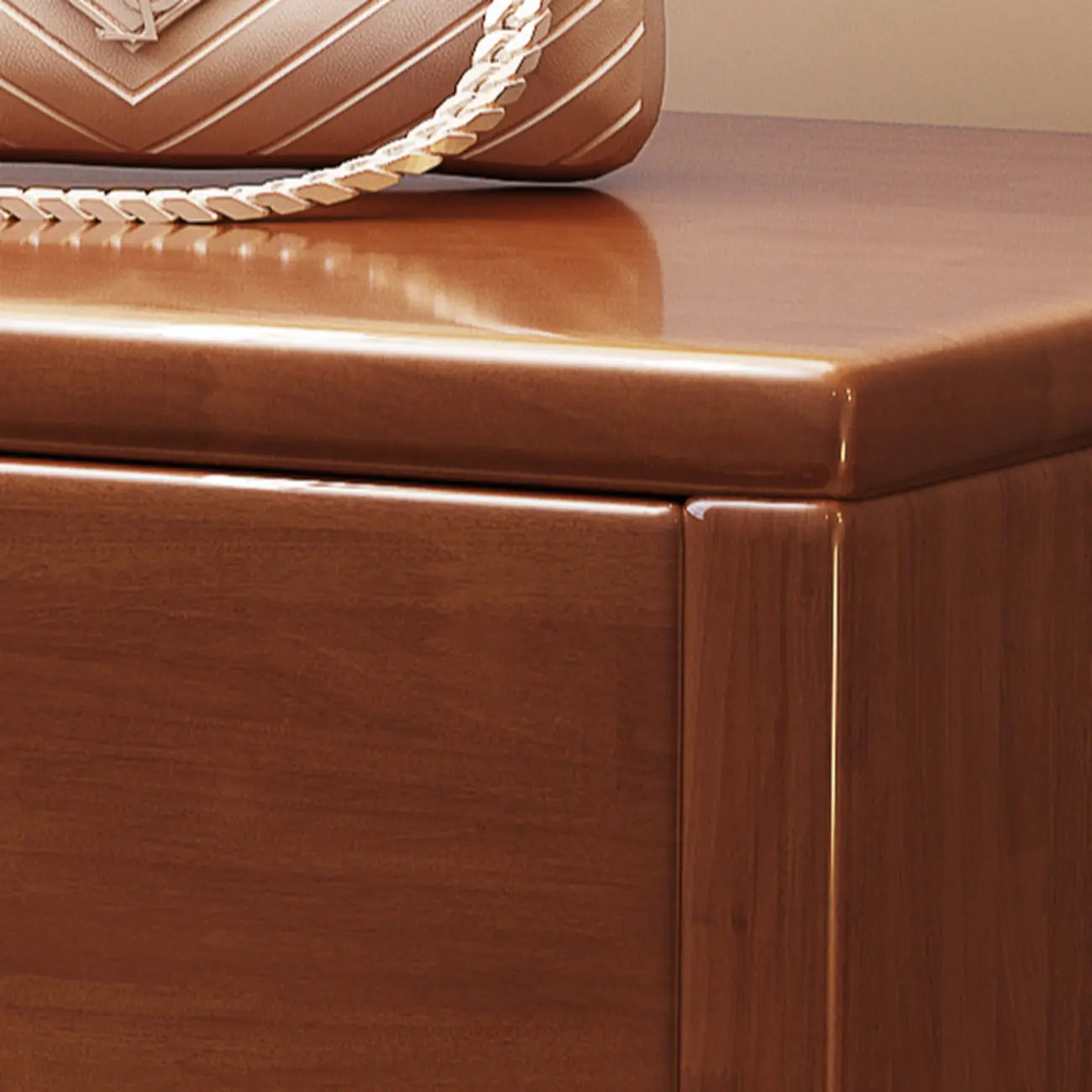 Compact Walnut Wood Storage Entryway Bench with Drawer Image - 8 | homeyfad