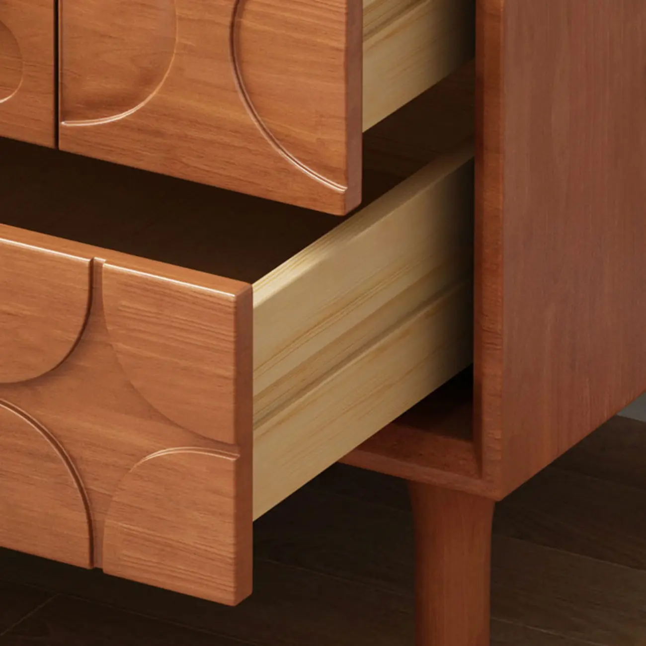 Vintage Wooden Carved Pattern 2 Drawers Bedside Nightstand Image - 6 | homeyfad