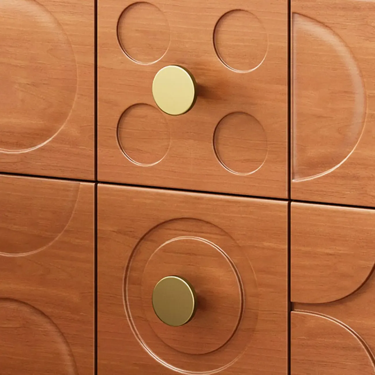 Vintage Wooden Carved Pattern 2 Drawers Bedside Nightstand Image - 8