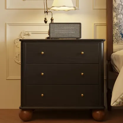 Black Wooden 3-Drawer Spacious Storage Bedroom Nightstand Image - 2