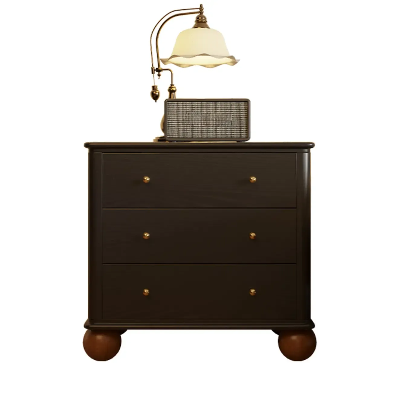 Black Wooden 3-Drawer Spacious Storage Bedroom Nightstand Image - 9