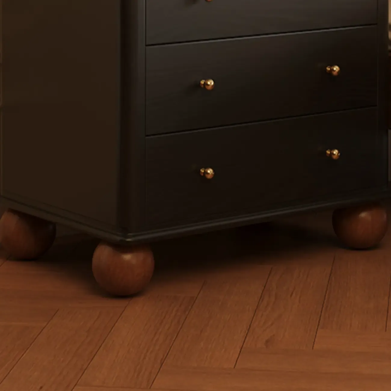 Black Wooden 3-Drawer Spacious Storage Bedroom Nightstand Image - 7
