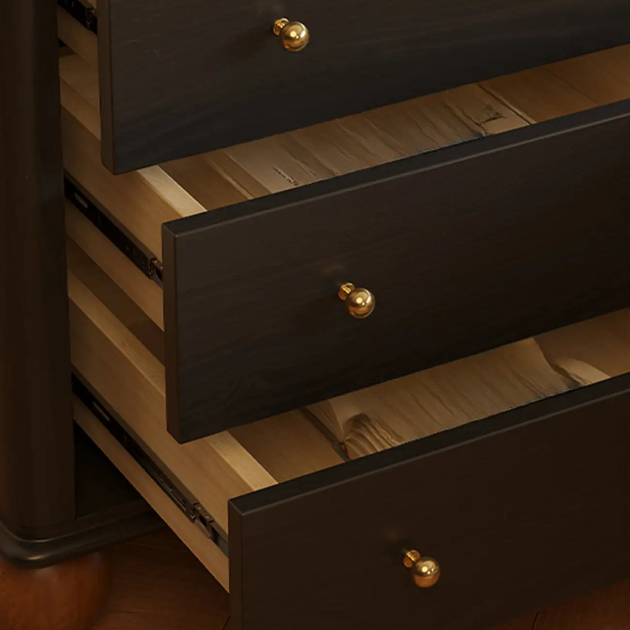 Black Wooden 3-Drawer Spacious Storage Bedroom Nightstand Image - 6 | homeyfad