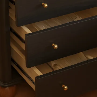 Black Wooden 3-Drawer Spacious Storage Bedroom Nightstand Image - 6