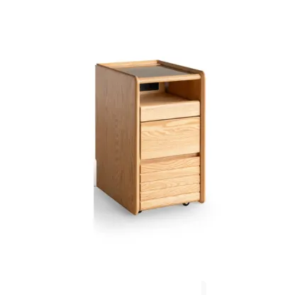 Natural Wooden Multi-Drawer Nightstand with Glass Top Image - 9