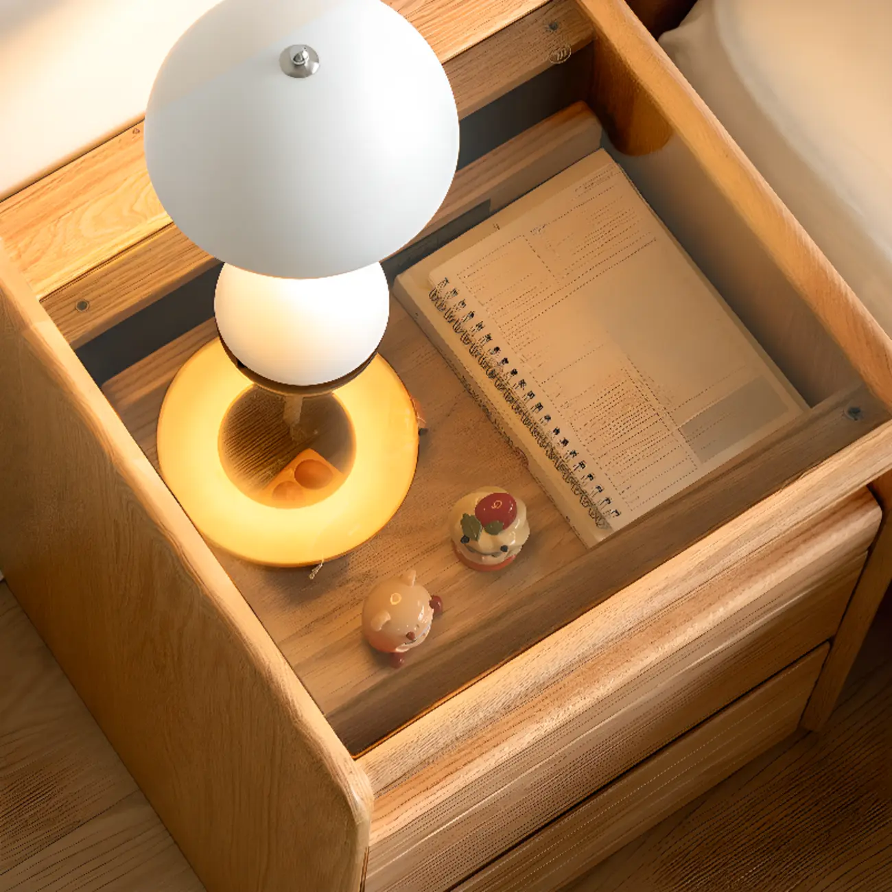 Natural Wooden Multi-Drawer Nightstand with Glass Top Image - 8 | homeyfad