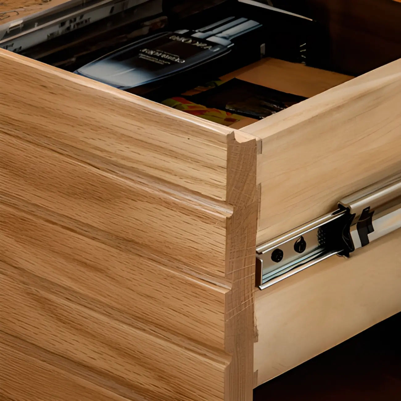 Natural Wooden Multi-Drawer Nightstand with Glass Top Image - 7 | homeyfad