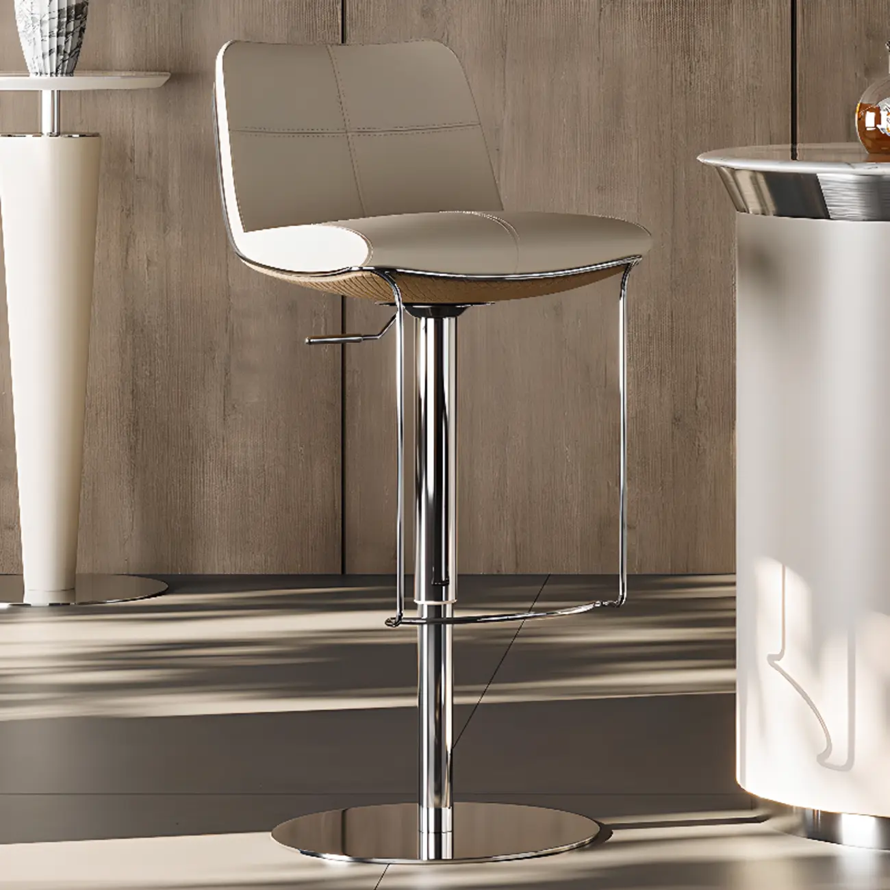 Modern White Leather Square Upholstered Swivel Bar Stools Image - 3 | homeyfad