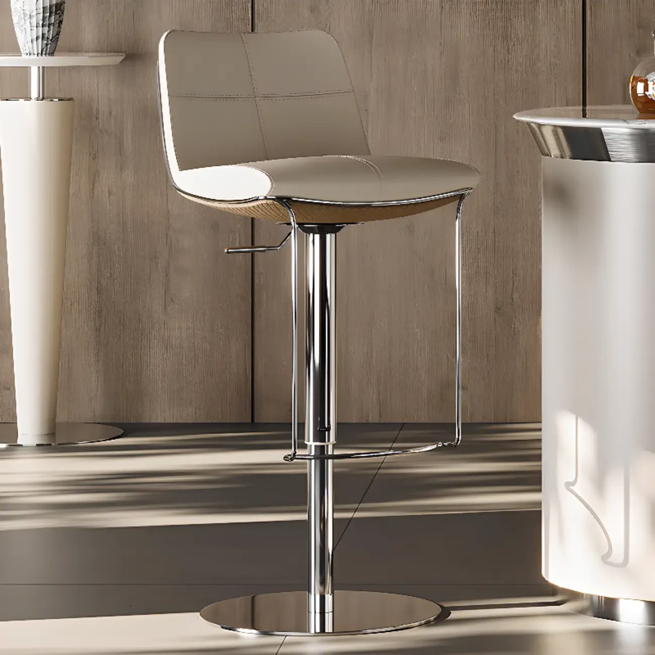 Modern White Leather Square Upholstered Swivel Bar Stools Image - 3