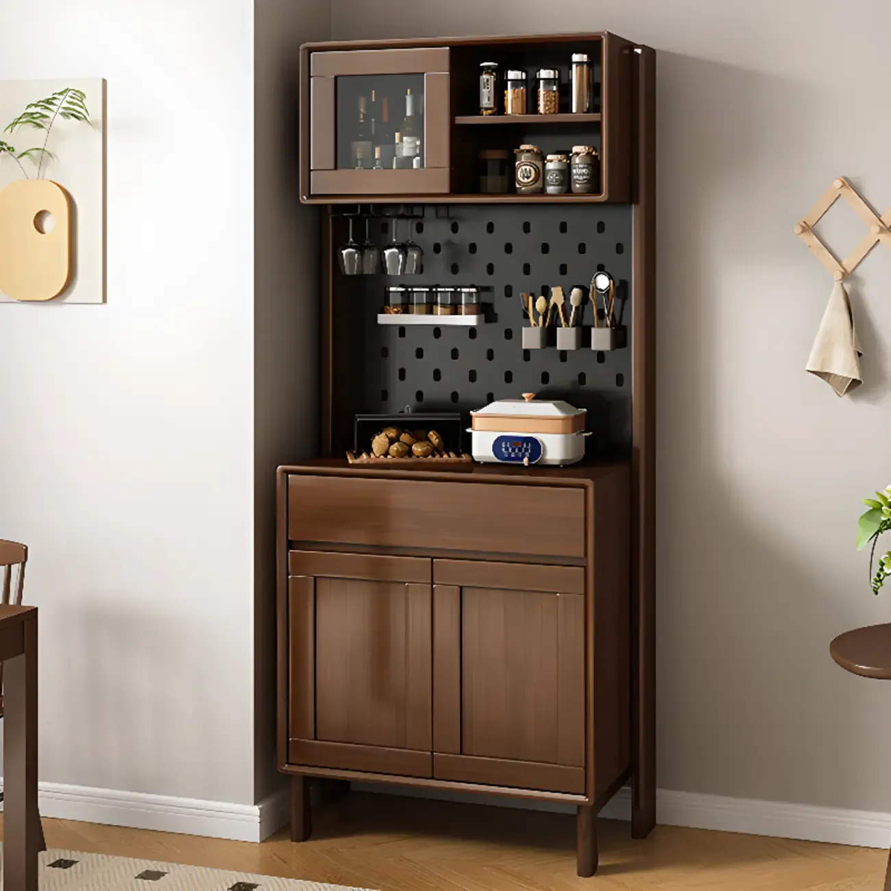 Multi-Functional Natural Wooden Nordic Sideboard with Hutch Image - 2