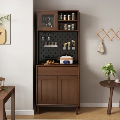 Multi-Functional Natural Wooden Nordic Sideboard with Hutch Image - 3