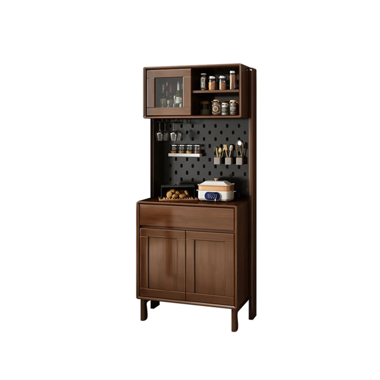 Multi-Functional Natural Wooden Nordic Sideboard with Hutch Image - 9 | homeyfad