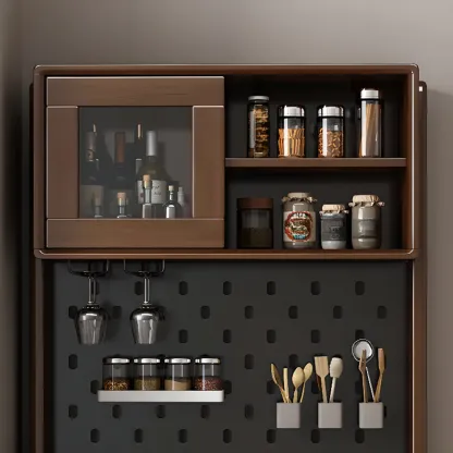 Multi-Functional Natural Wooden Nordic Sideboard with Hutch Image - 4