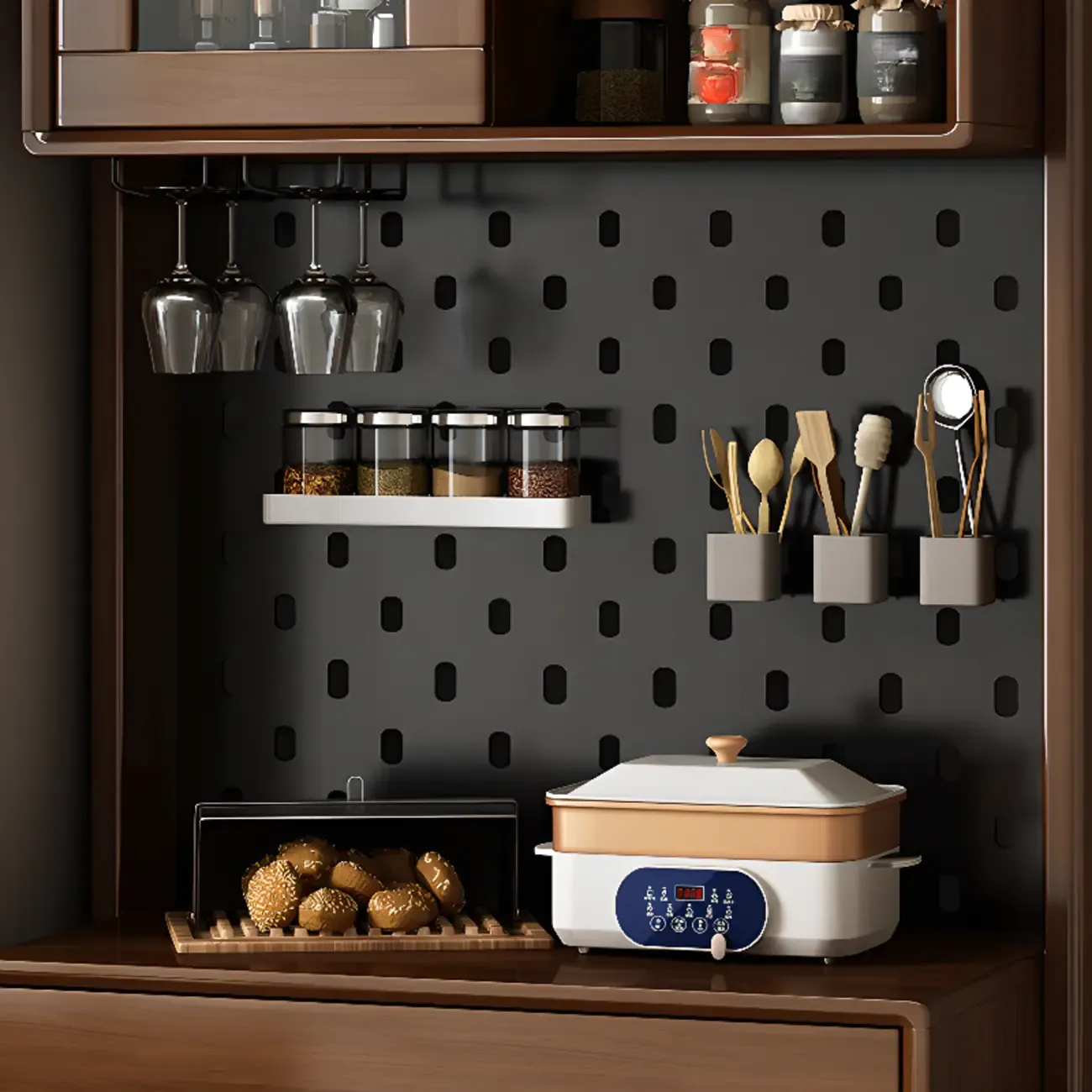 Multi-Functional Natural Wooden Nordic Sideboard with Hutch Image - 7