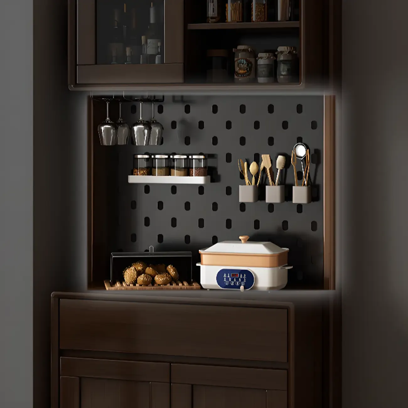 Multi-Functional Natural Wooden Nordic Sideboard with Hutch Image - 8