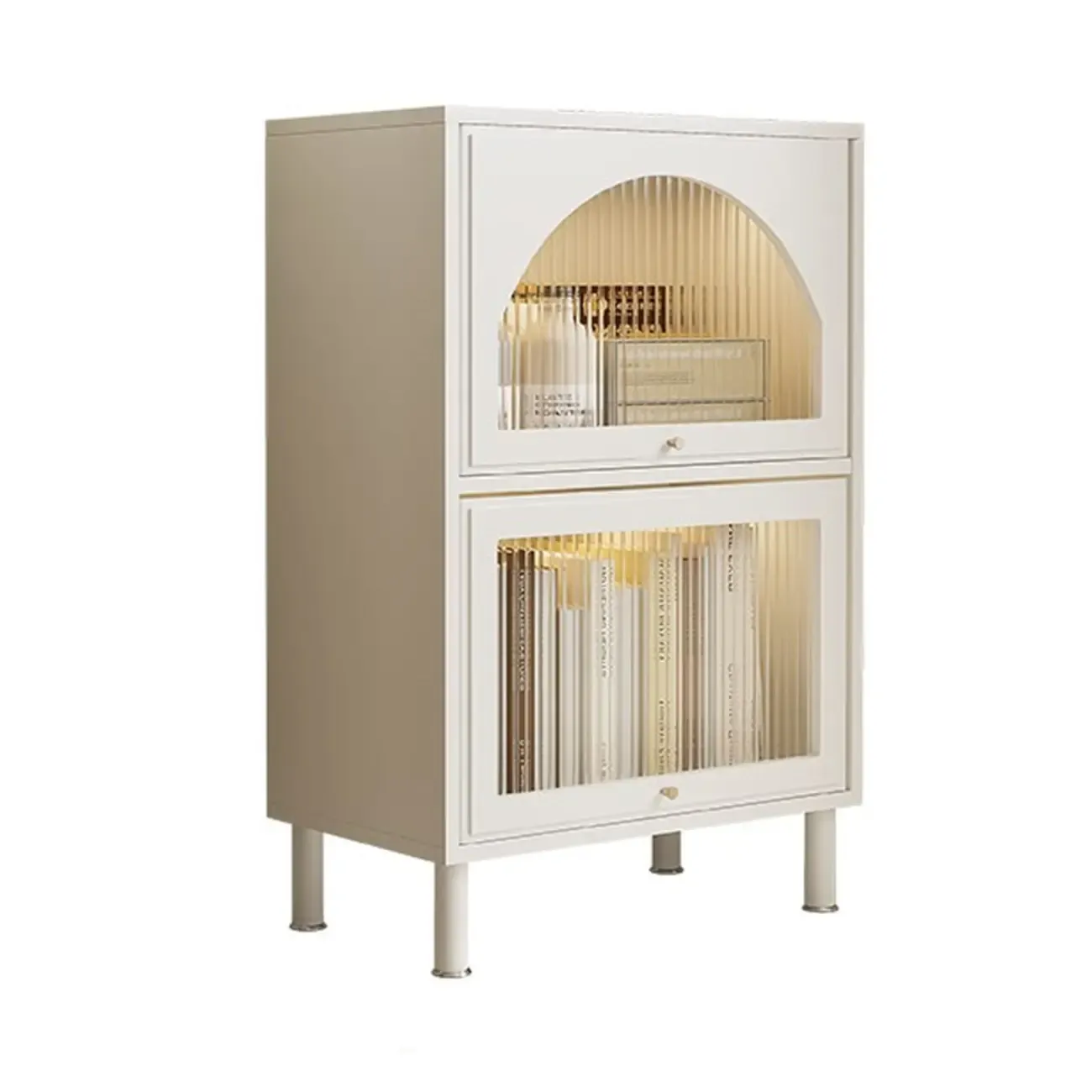 3-5 Shelves White Glass Display Cabinet with Flip Cover | HomeyFad