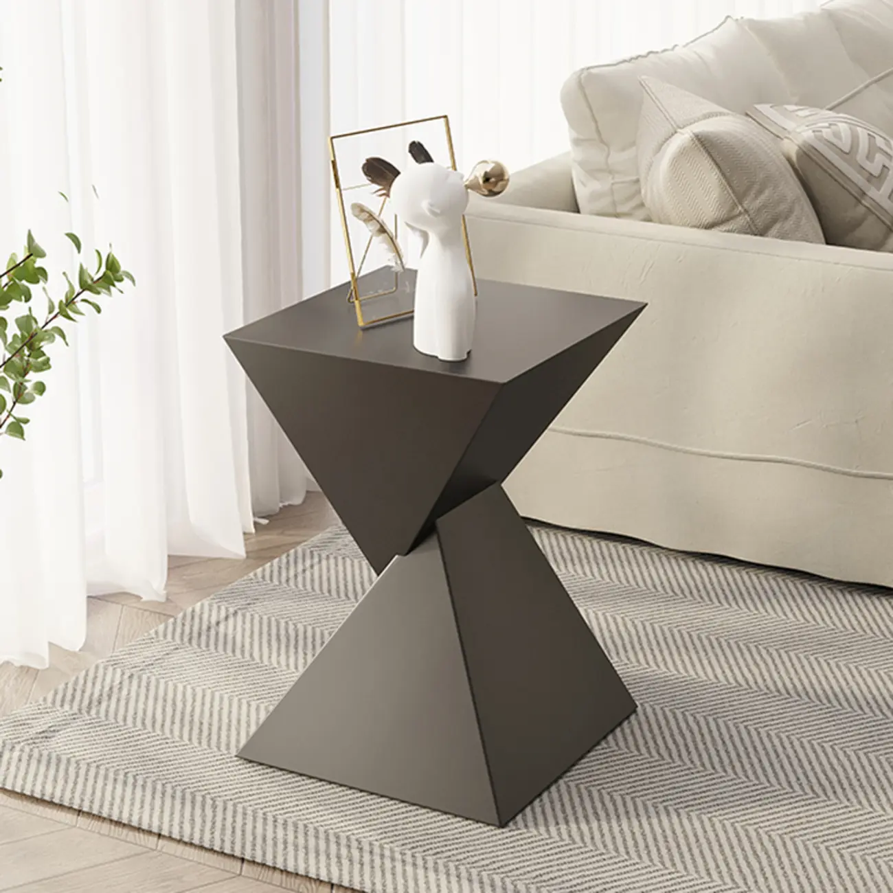 Living Room Black Iron Stone Twisted Side Table Image - 1 | homeyfad
