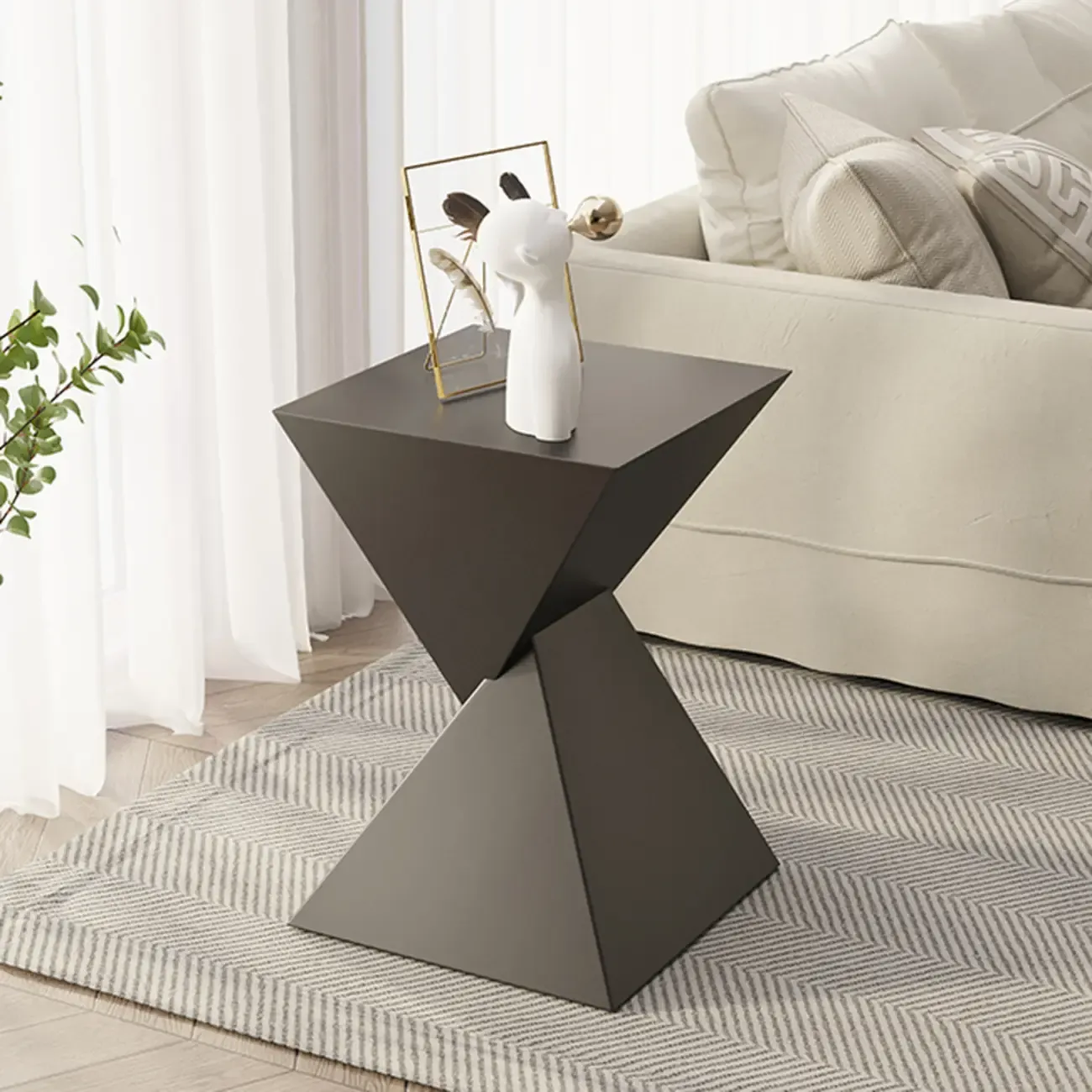 Living Room Black Iron Stone Twisted Side Table Image - 1