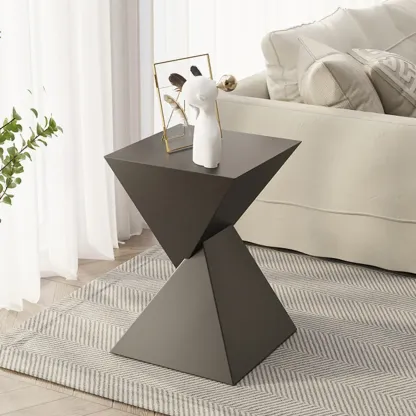 Living Room Black Iron Stone Twisted Side Table Image - 1