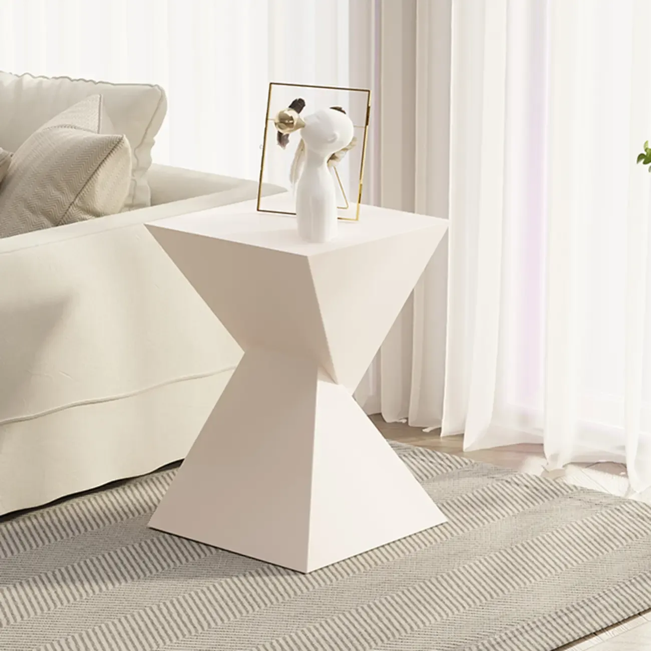 Living Room Black Iron Stone Twisted Side Table Image - 2