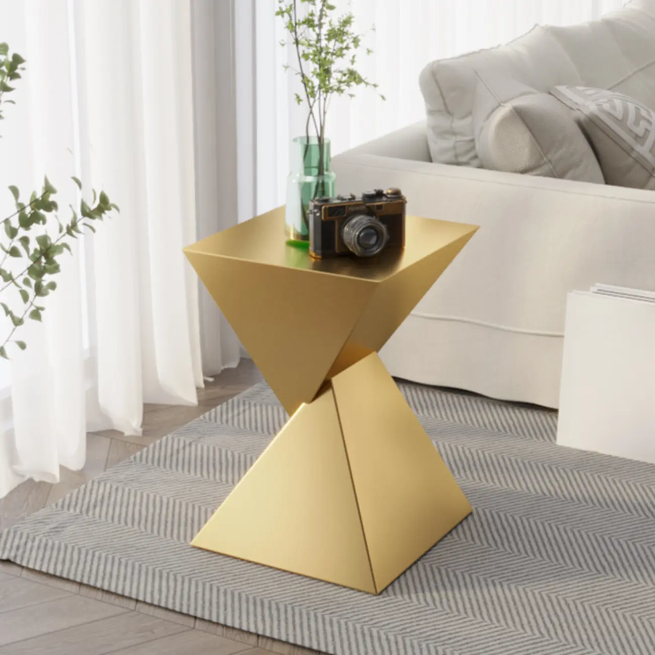 Living Room Black Iron Stone Twisted Side Table Image - 3 | homeyfad