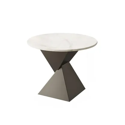 Living Room Black Iron Stone Twisted Side Table Image - 9