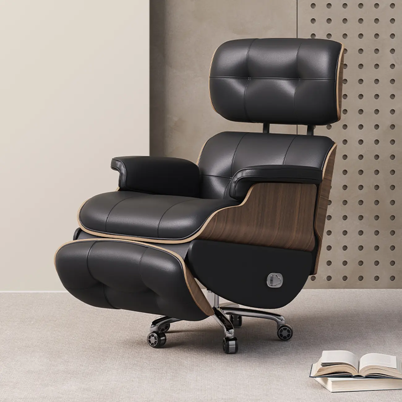 Tufted Brown Leather Recliner Massage Swivel Ergonomic Chair Image - 2 | homeyfad