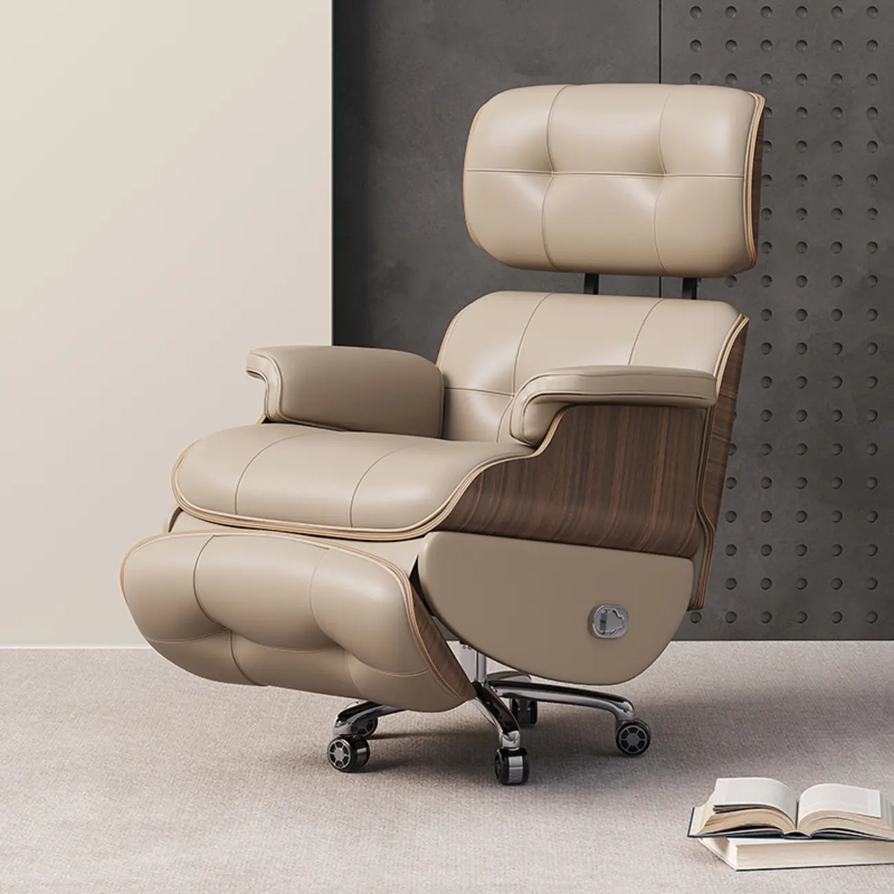 Tufted Brown Leather Recliner Massage Swivel Ergonomic Chair Image - 3 | homeyfad