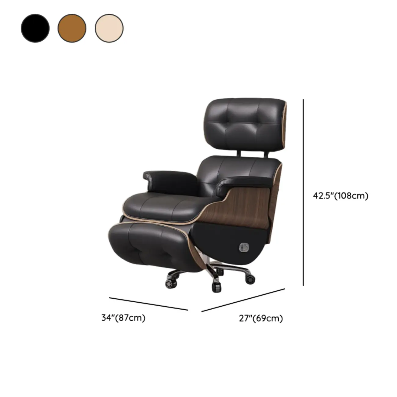 Tufted Brown Leather Recliner Massage Swivel Ergonomic Chair #size | homeyfad