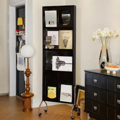 Vertical Wooden Closed Back 5-Shelf Mobile Bookcase Image - 3