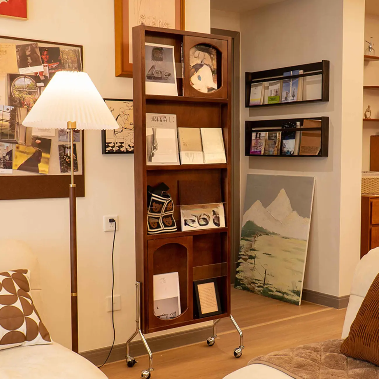 Vertical Wooden Closed Back 5-Shelf Mobile Bookcase Image - 4 | homeyfad