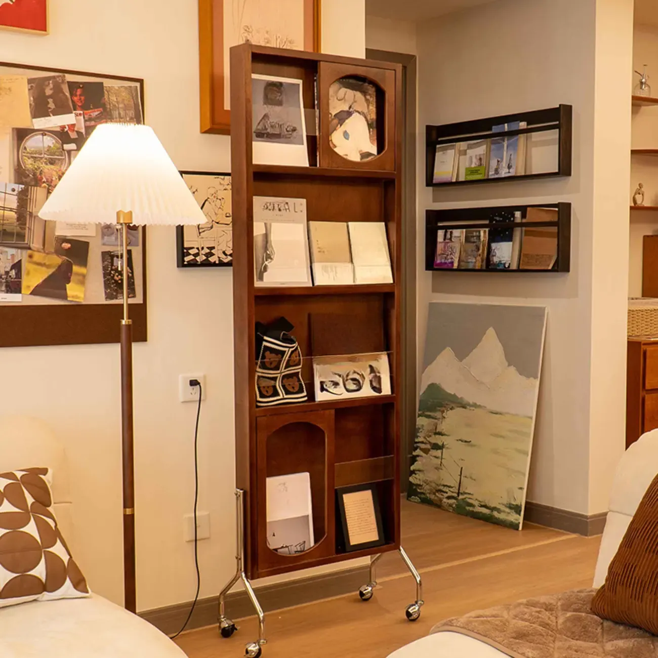 Vertical Wooden Closed Back 5-Shelf Mobile Bookcase Image - 4