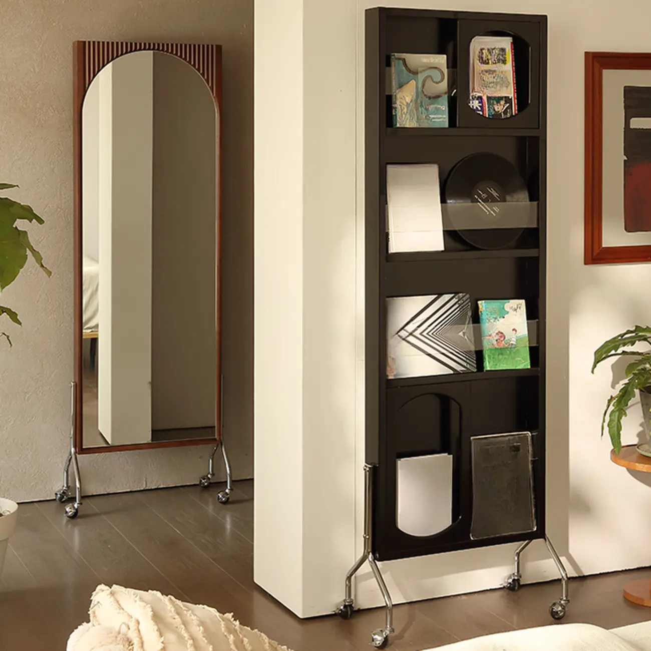 Vertical Wooden Closed Back 5-Shelf Mobile Bookcase Image - 2 | homeyfad