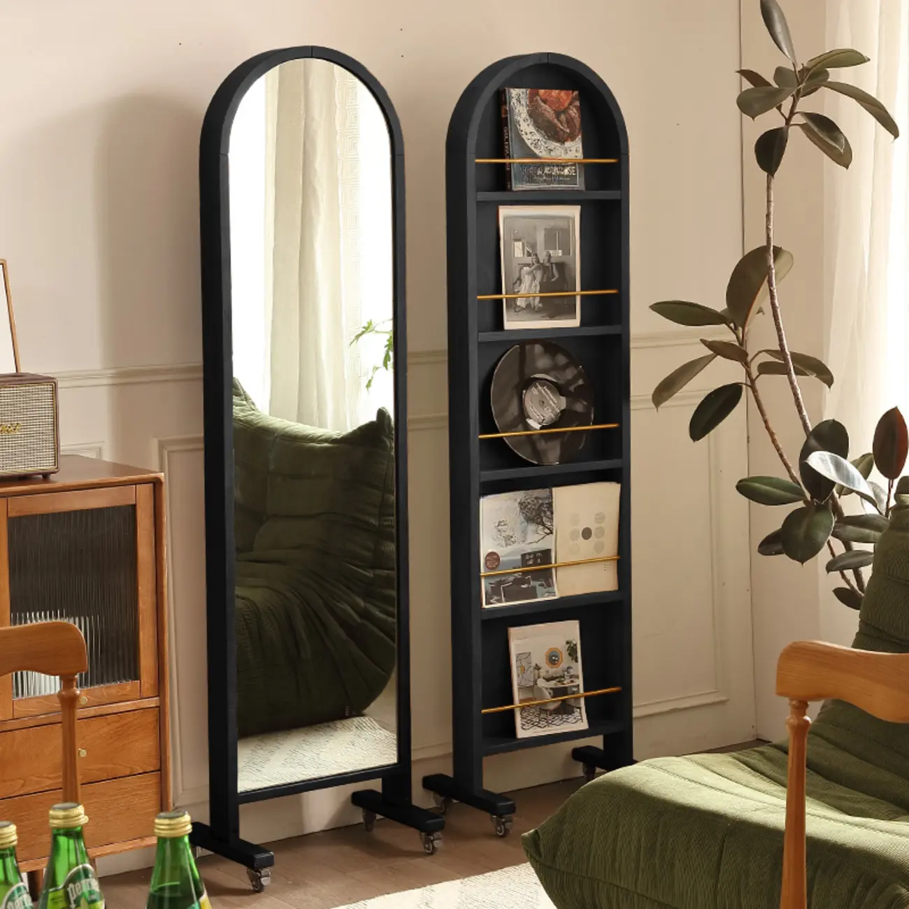 Vertical Wooden Closed Back 5-Shelf Mobile Bookcase Image - 5 | homeyfad