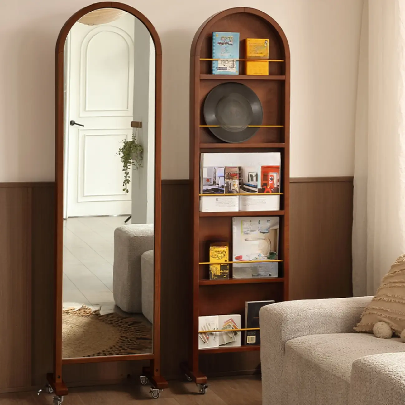 Vertical Wooden Closed Back 5-Shelf Mobile Bookcase Image - 7 | homeyfad