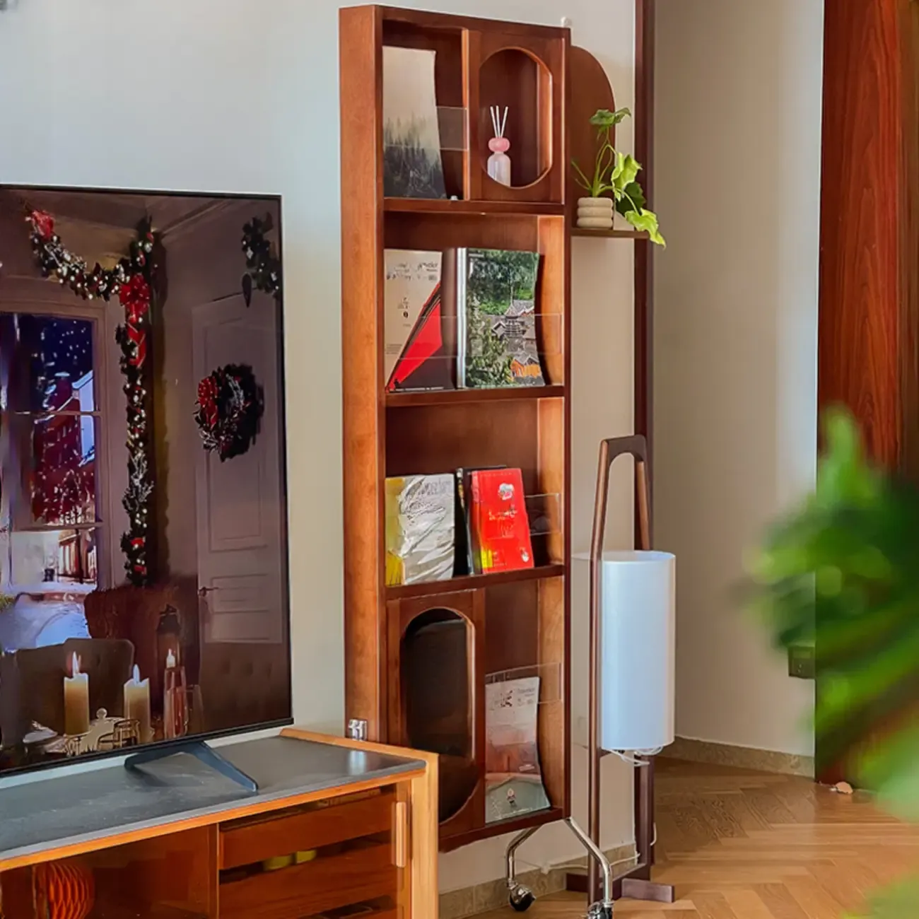 Vertical Wooden Closed Back 5-Shelf Mobile Bookcase Image - 8