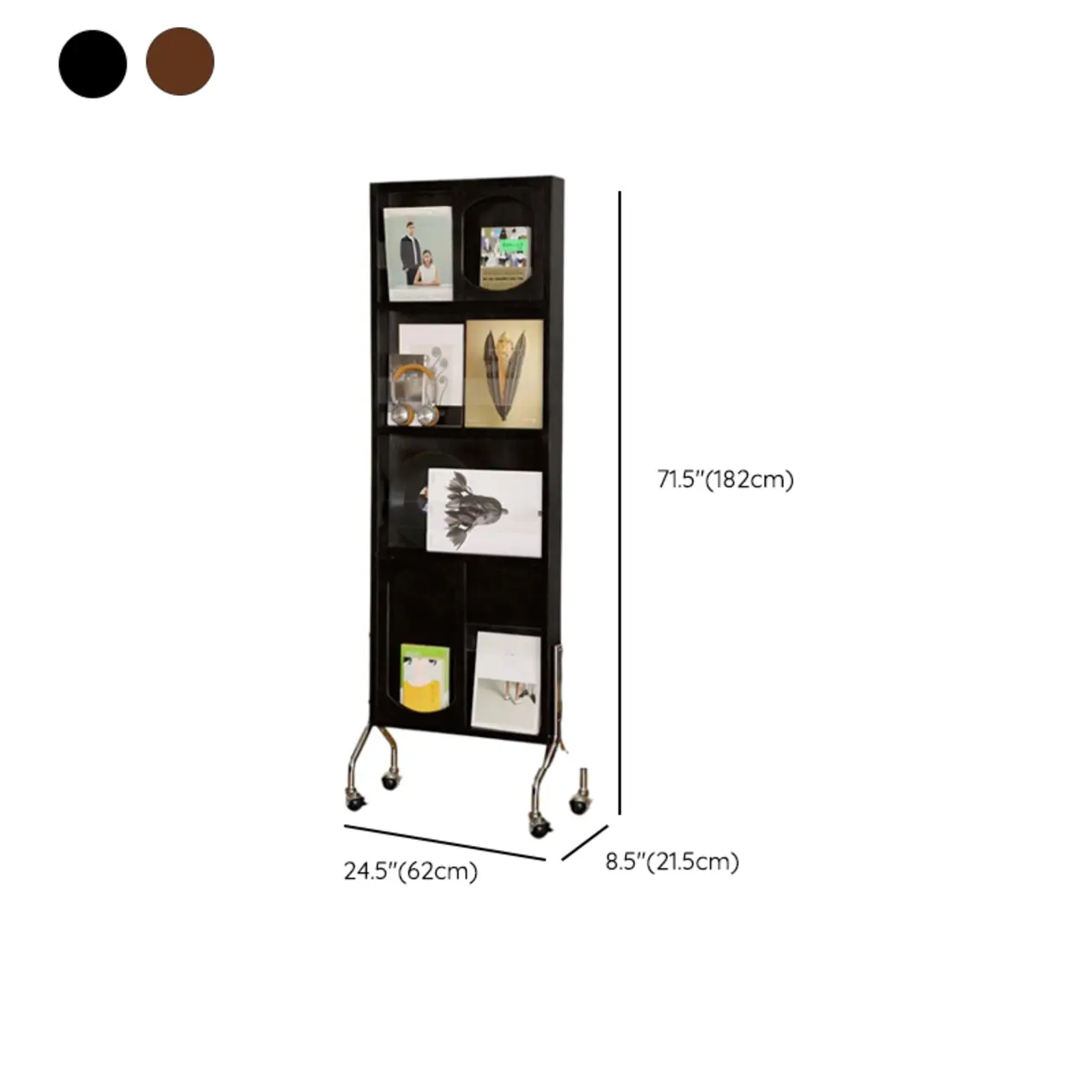 Vertical Wooden Closed Back 5-Shelf Mobile Bookcase #size | homeyfad