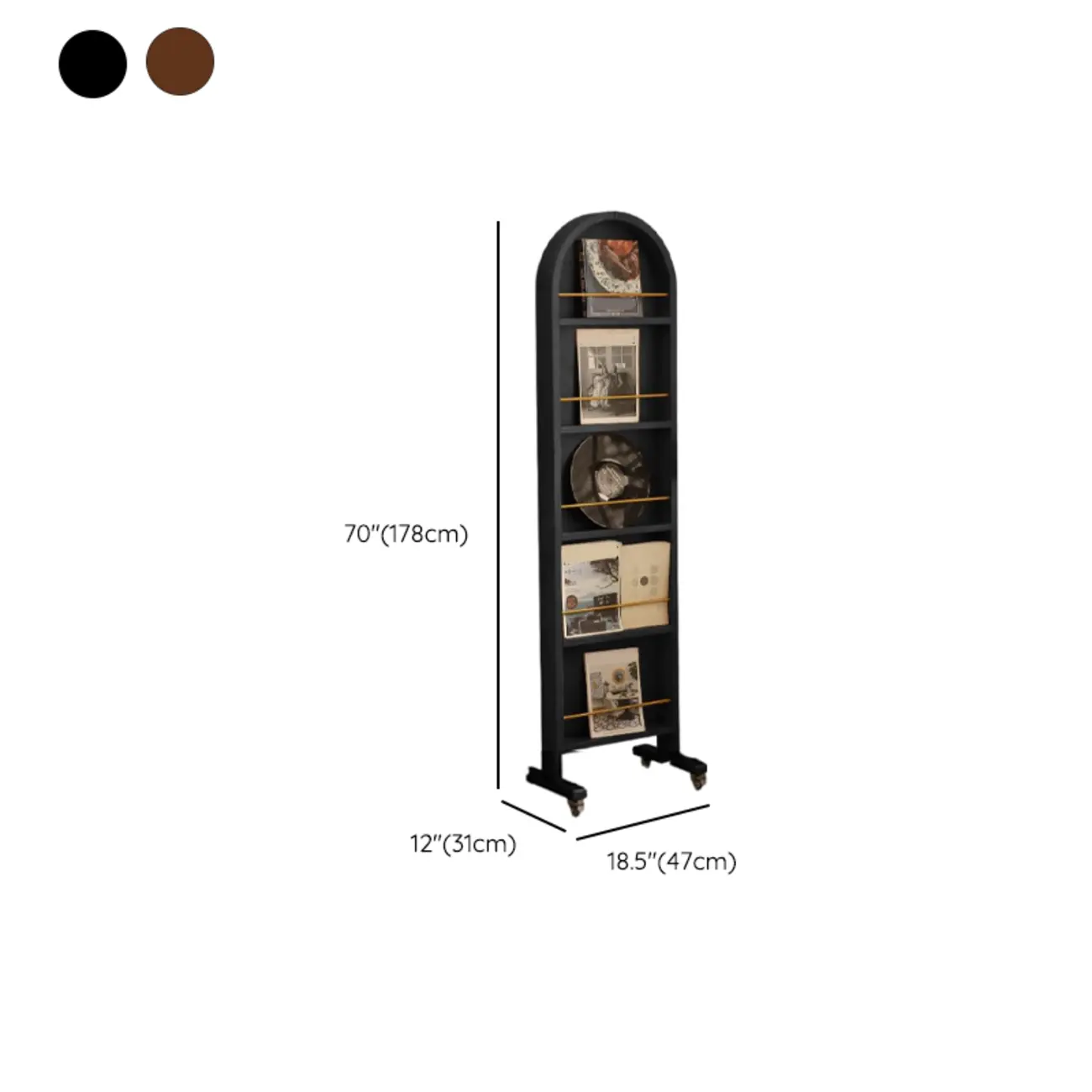 Vertical Wooden Closed Back 5-Shelf Mobile Bookcase Image - 12 | homeyfad