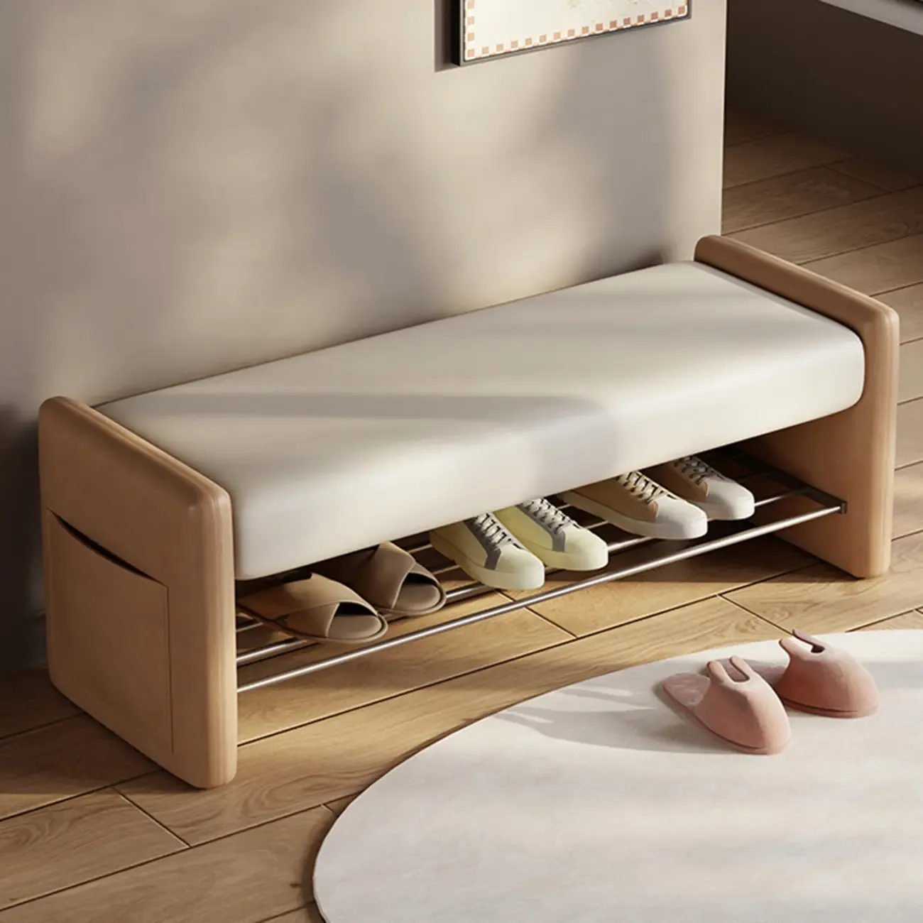 Contemporary Small Upholstered Setting Bench with Padded Seat Image - 1