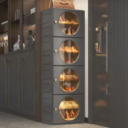 Space-efficient Modern Foldable White Plastic Shoe Cabinet Image - 3