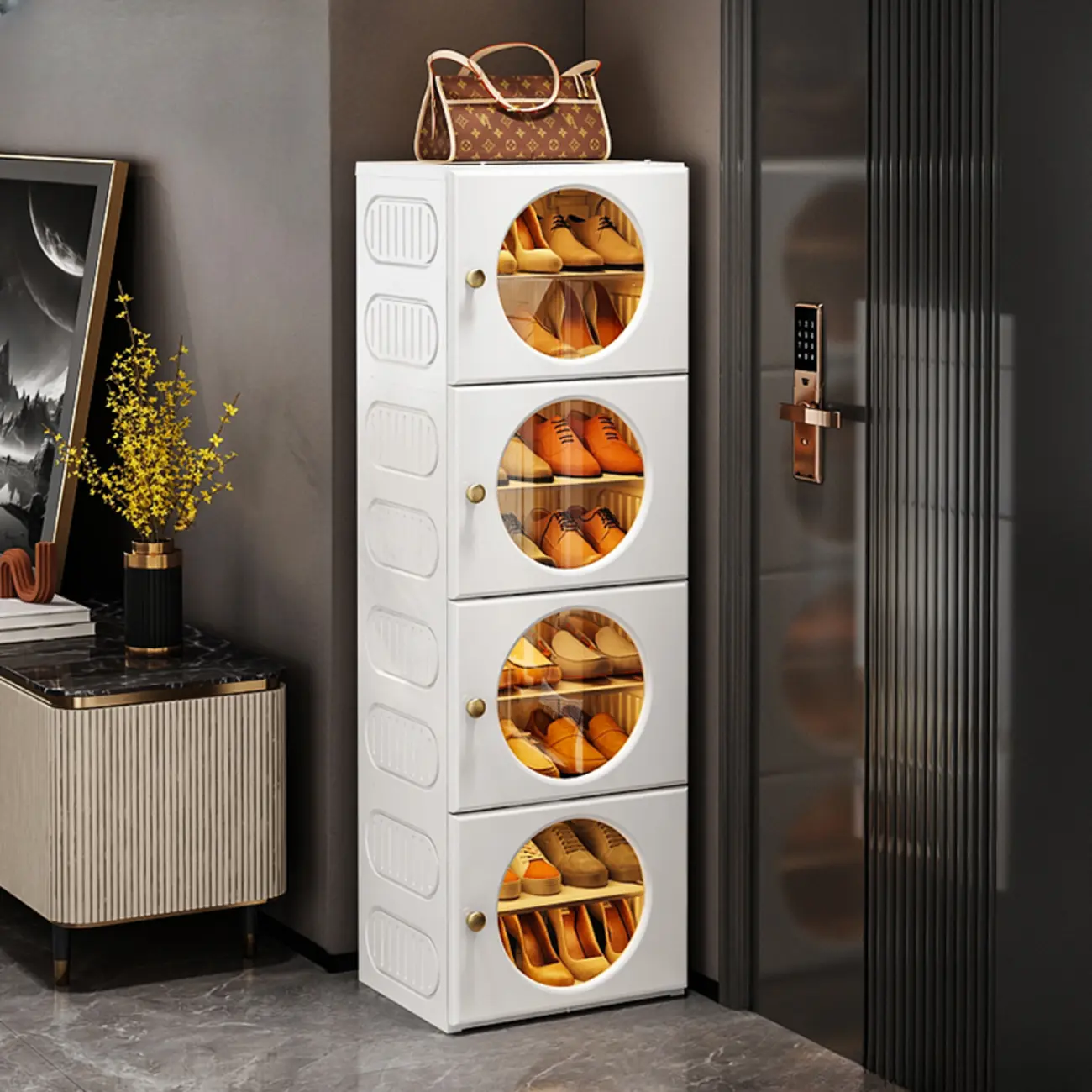 Space-efficient Modern Foldable White Plastic Shoe Cabinet Image - 4 | homeyfad
