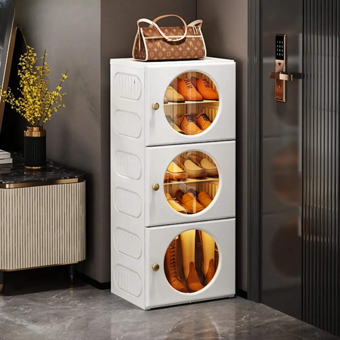 Space-efficient Modern Foldable White Plastic Shoe Cabinet Image - 7