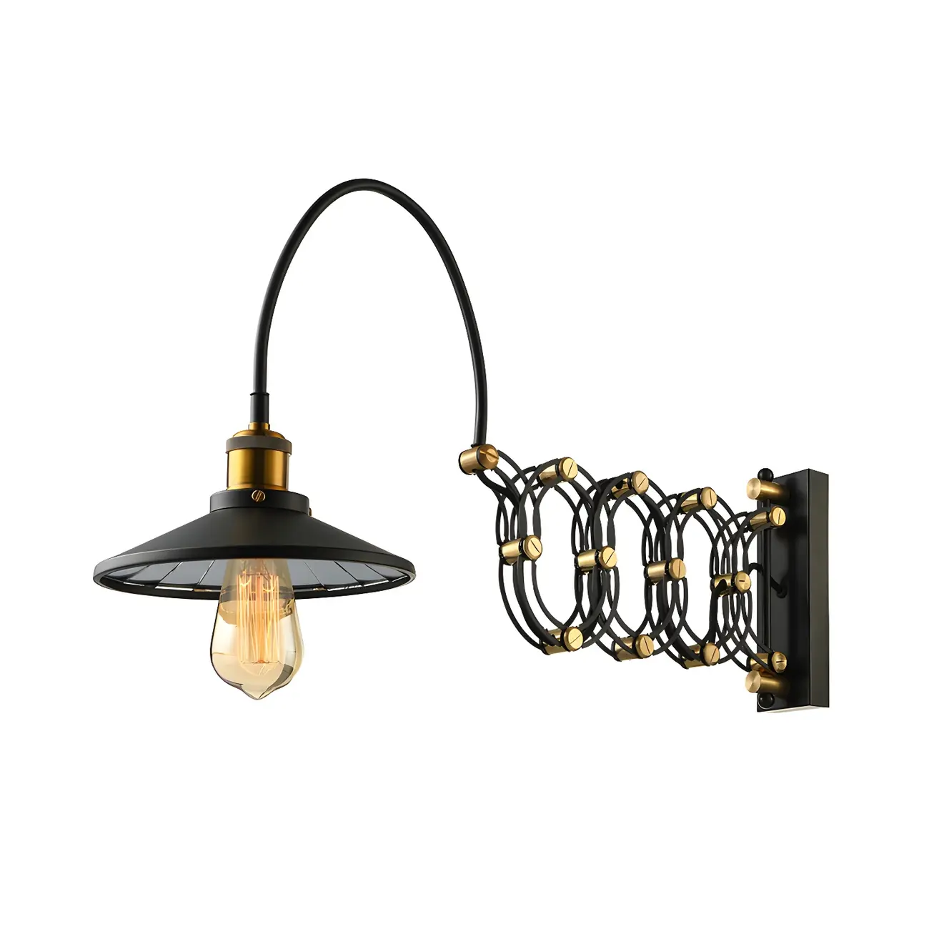 Industrial Black Brass Flexible Swing Arm Wall Light Image - 3 | homeyfad