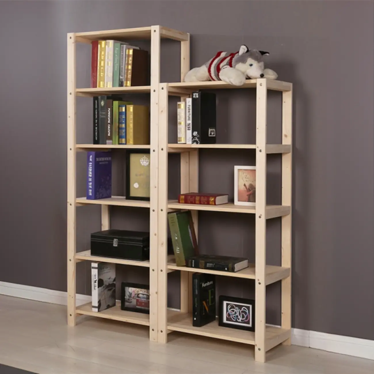Narrow Wooden Multi-Layer Open Bookshelf in Natural Finish Image - 1 | homeyfad