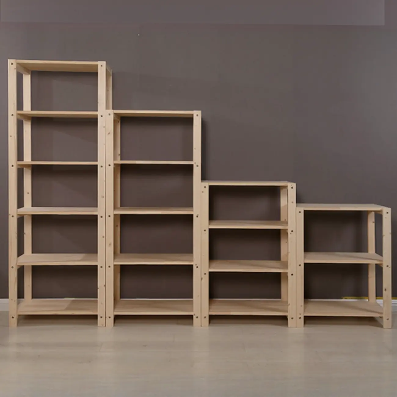 Narrow Wooden Multi-Layer Open Bookshelf in Natural Finish Image - 2 | homeyfad