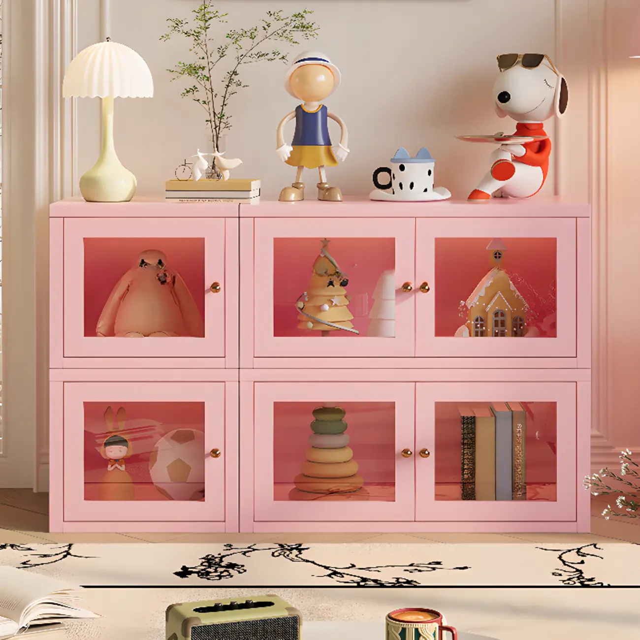 Modern Metal 2-Tier Closed Back Bookcase with Doors Image - 2 | homeyfad