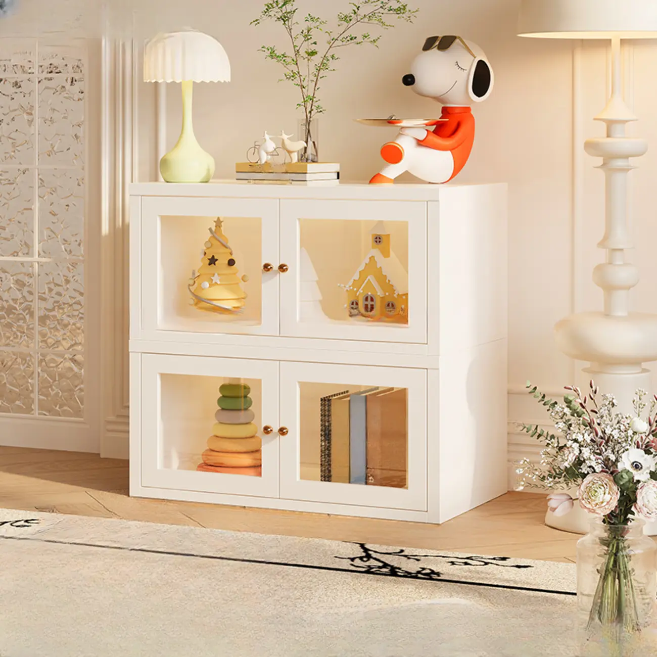 Modern Metal 2-Tier Closed Back Bookcase with Doors Image - 11 | homeyfad